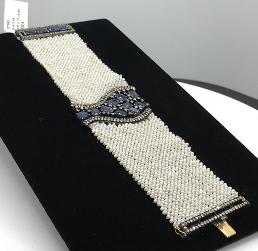 Sapphire and Diamond Designer Pearl Woven Bracelet