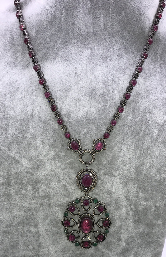 Pink Tourmaline and Diamond Necklace