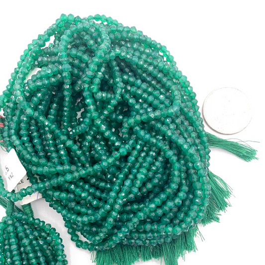 Green Onyx Roundel Beads Facetted 3-4mm