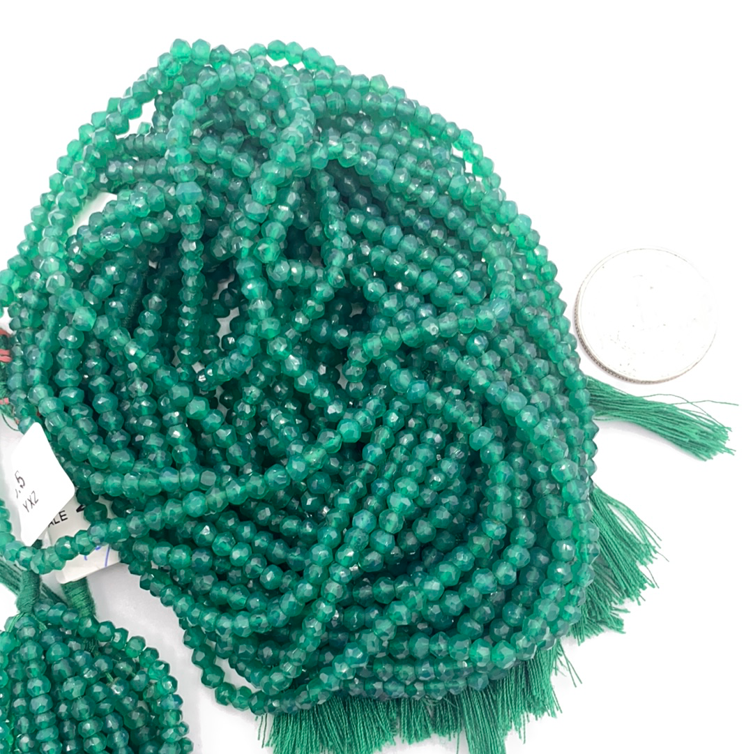 Green Onyx Roundel Beads Facetted 3-4mm