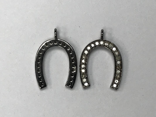 Horseshoe Shape Diamond Charm .925 Oxidized Sterling Silver Diamond Charms, Genuine handmade pave diamond Charm Size Approx (19 x 13 MM)