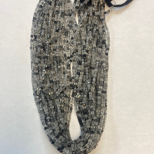 Quartz, Black Rutilated Quartz Faceted Square, Black Rutilated Quartz faceted box, faceted cube