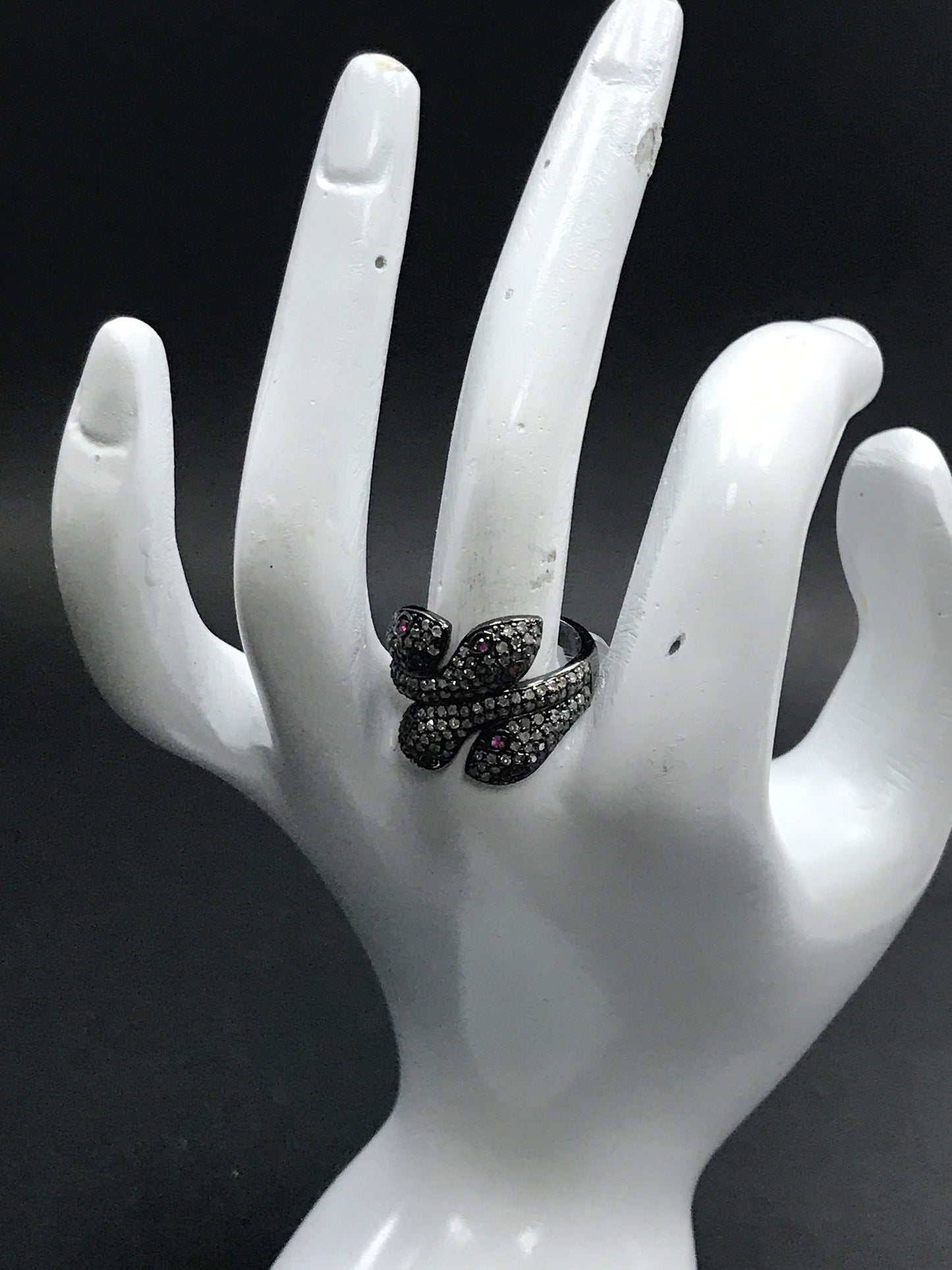 Snake Diamond and Silver Black Rhodium Finish Rings