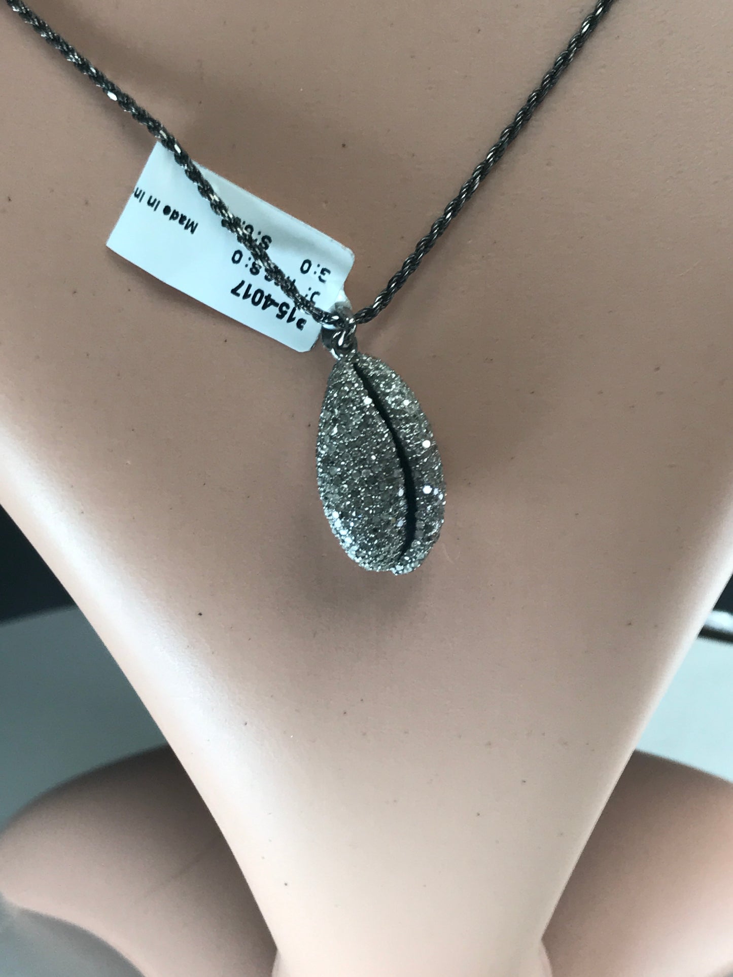 Cypraea Shaped Diamond Pendant .925 Oxidized Sterling Silver Diamond Pendant, Genuine handmade pave diamond Charm Size 15 x 32 MM