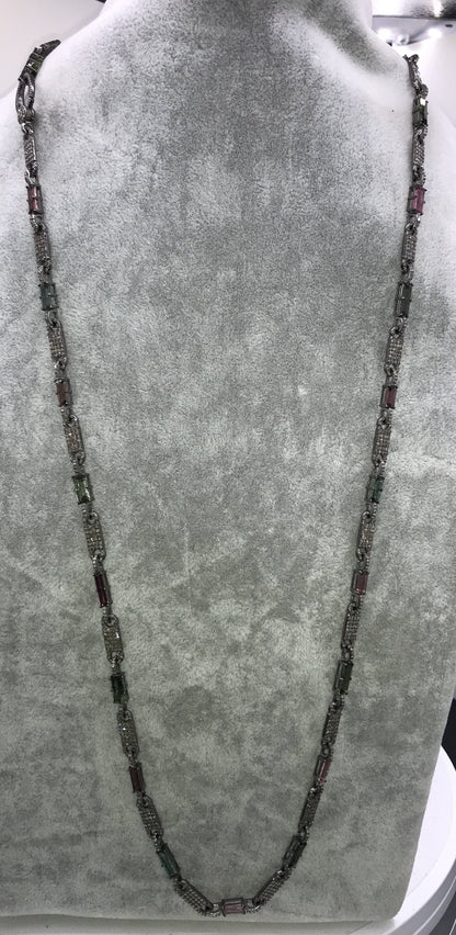 Tourmaline and Diamond Link Chain Necklace