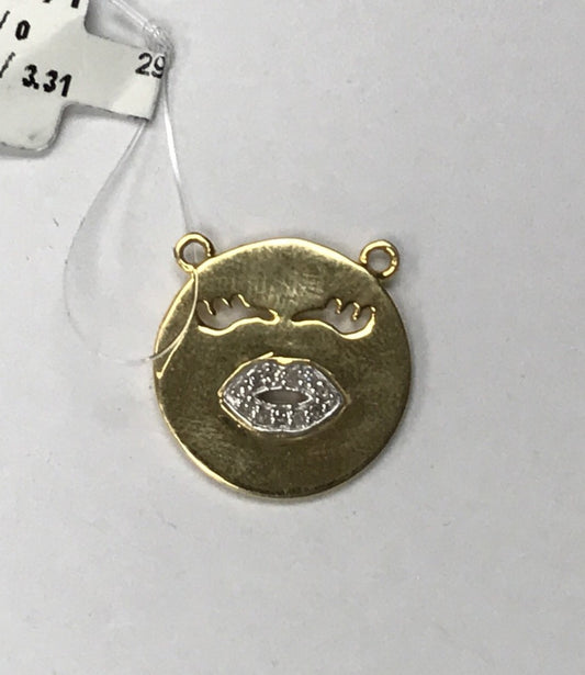 14K Solid Gold Kissing Face Diamond Pendants