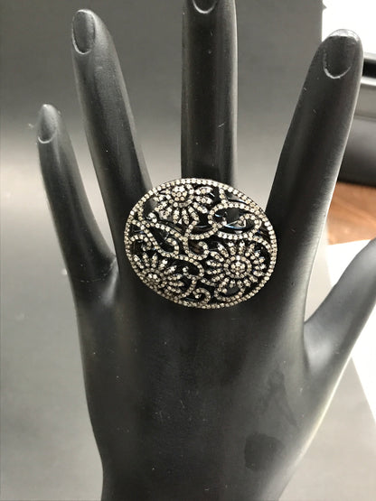 Diamond and Silver Black Rhodium Finish Ring