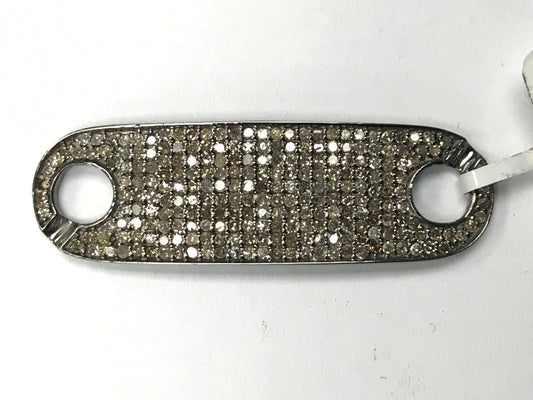 Rectangle (Round Edges) Silver Diamond Charm .925 Oxidized Sterling Silver Diamond Charms, Genuine handmade pave diamond Charm Size Approx (39 x 13 MM)