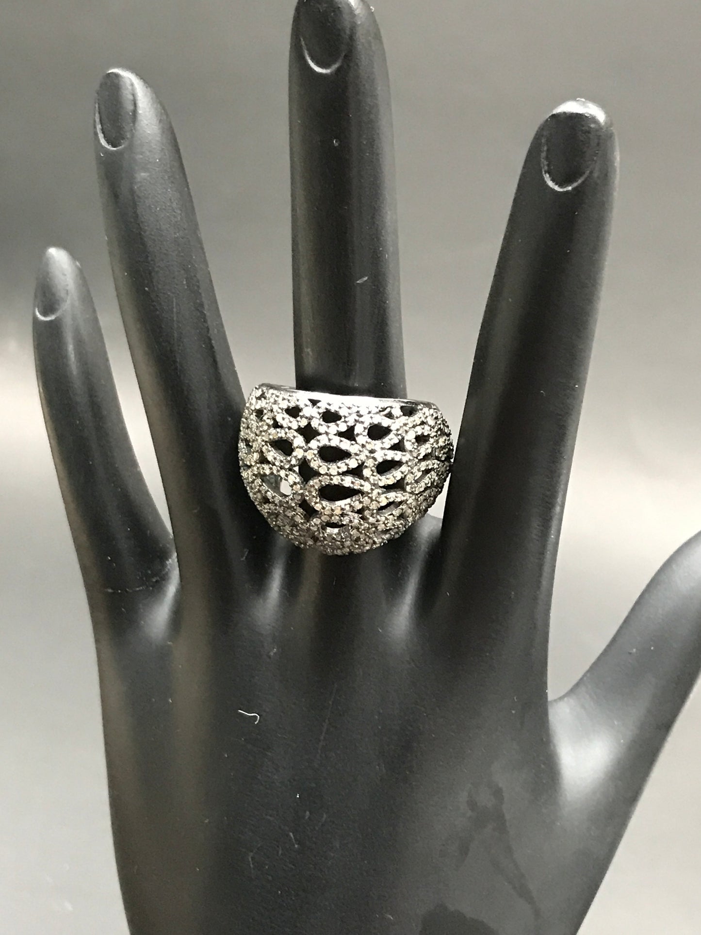 Pave Diamond Ring .925 Oxidized Sterling Silver Diamond Ring, Genuine handmade pave diamond Ring Size Approx 1.00"(20 x 25 MM)