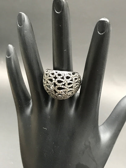 Pave Diamond Ring .925 Oxidized Sterling Silver Diamond Ring, Genuine handmade pave diamond Ring Size Approx 1.00"(20 x 25 MM)