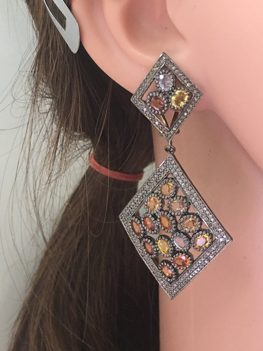 Diamond and Multi sapphire Earrings,