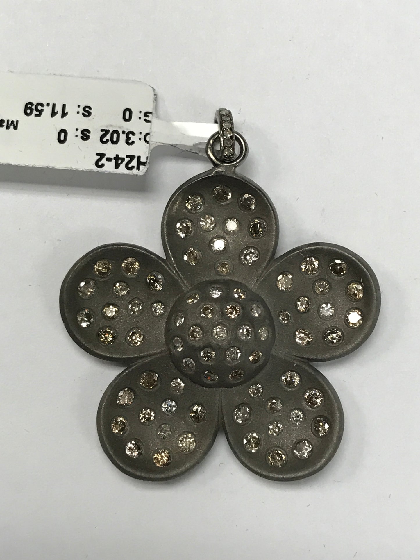 Flower Shape Diamond Pendant .925 Oxidized Sterling Silver Diamond Pendant, Genuine handmade pave diamond Pendant.