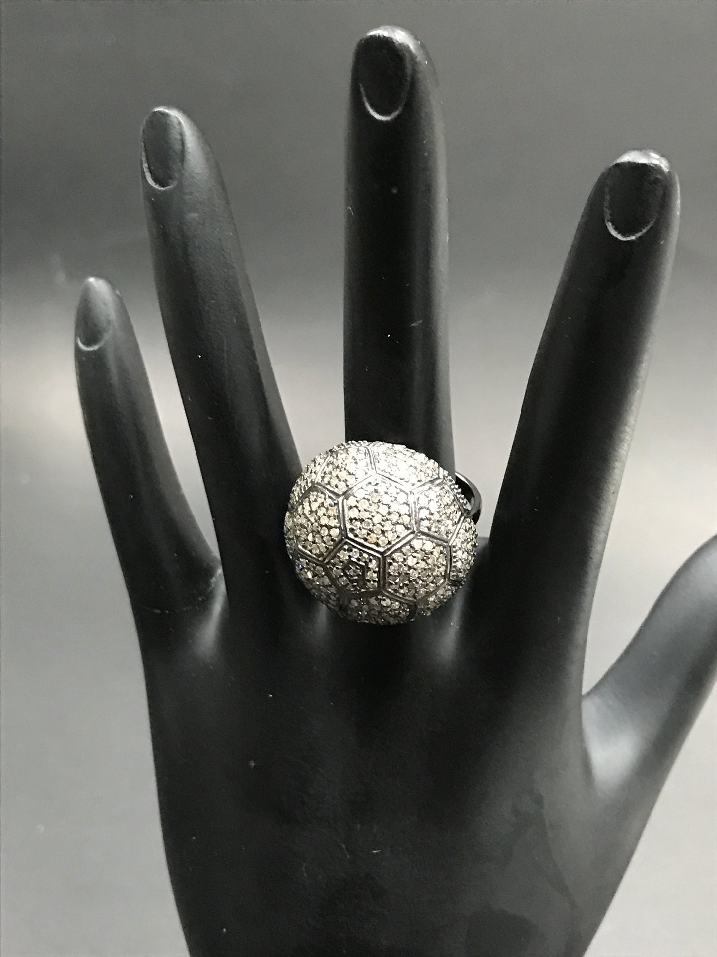 Football Pave Diamond Ring .925 Oxidized Sterling Silver Diamond Ring, Genuine handmade pave diamond Ring Size Approx 0.92"(12 x 23 MM)