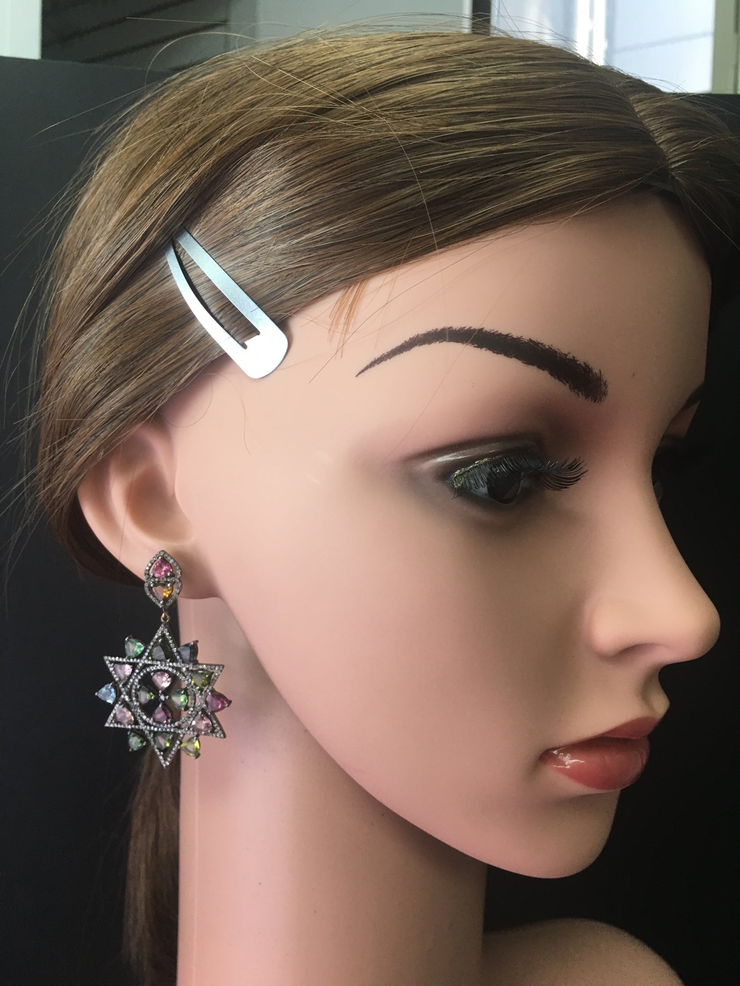 Diamond and Multi Tourmaline Silver Earrings