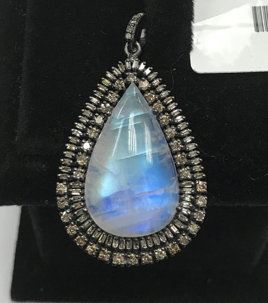 Rainbow Moonstone Diamond Pendant