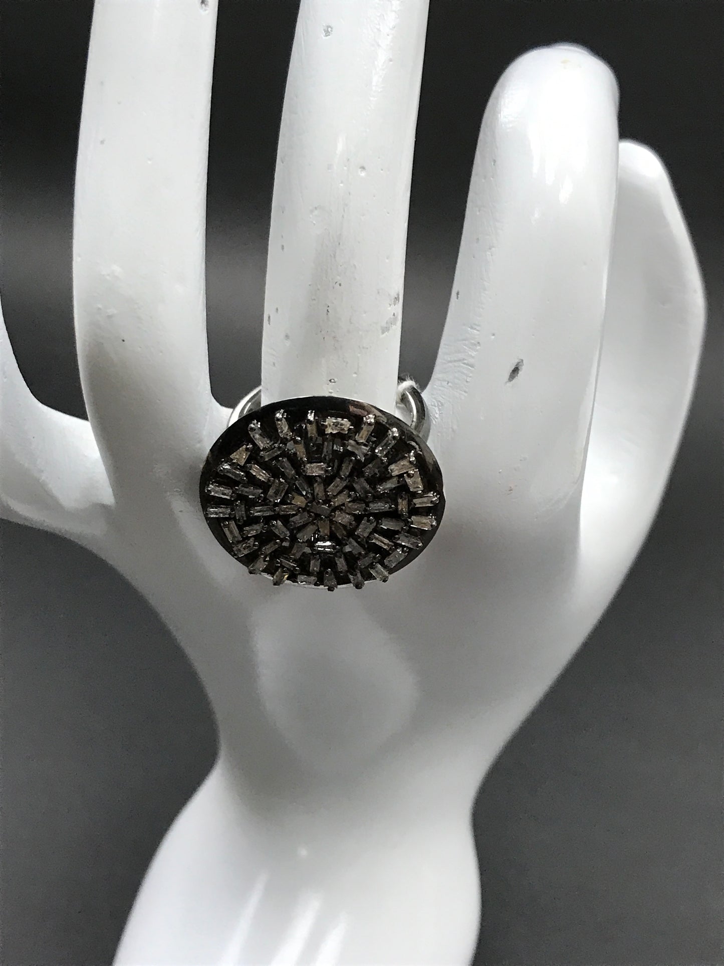 Silver Pave Tapered Baguette Diamond Ring .925 Oxidized Sterling Silver Diamond Ring, Genuine handmade pave diamond Ring Size Approx 1.20"(30 MM)