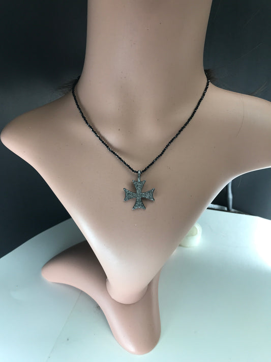 Diamond Maltese Cross Pendant, Pave Diamond Pendant, Maltese Cross Necklace,