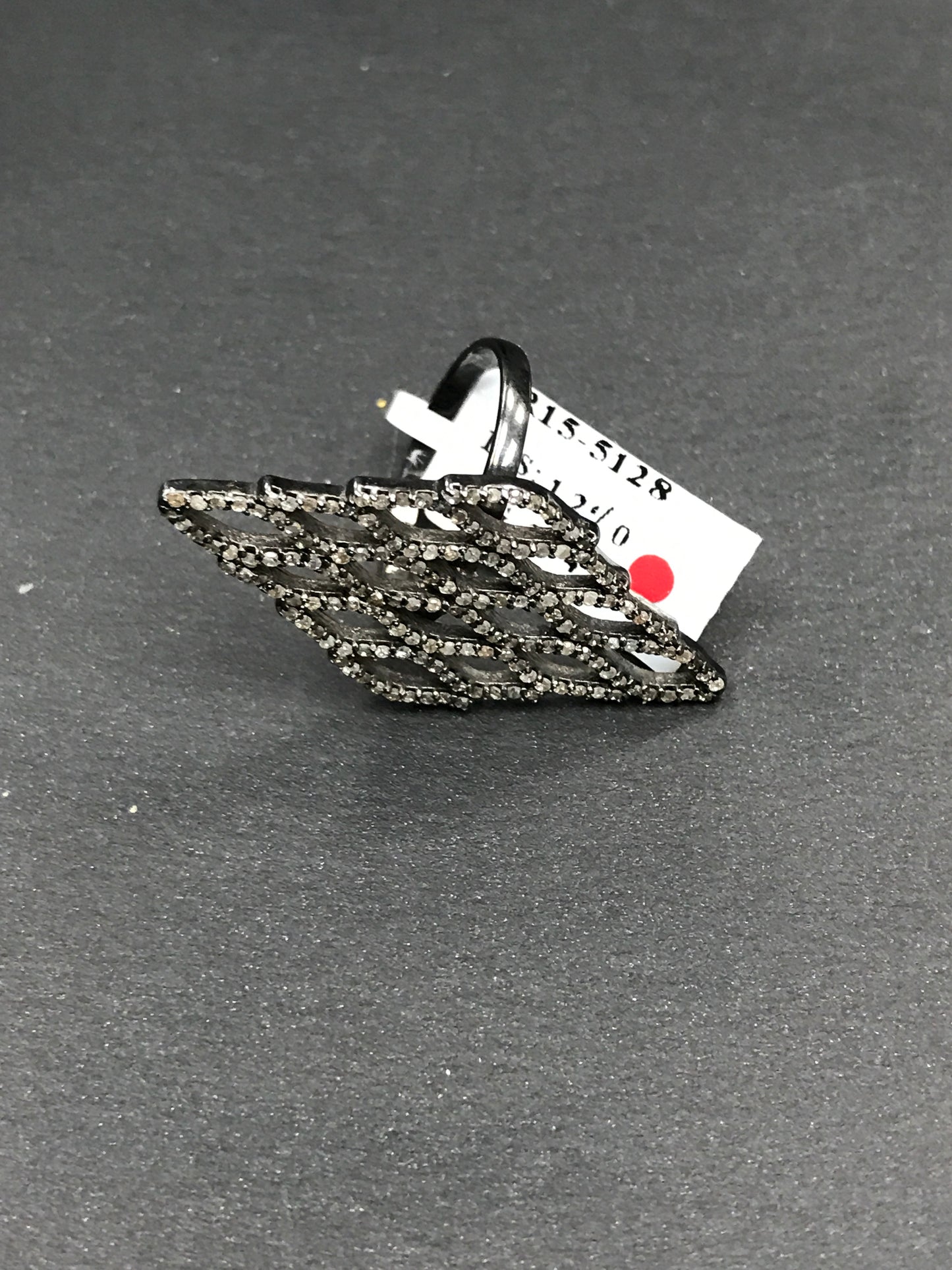 Diamond Diamond Shape Diamond Ring, Pave Diamond Ring, Pave Diamond Shape Ring, Approx 38 x 13mm. Sterling Silver