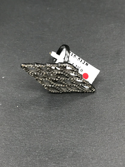 Diamond Diamond Shape Diamond Ring, Pave Diamond Ring, Pave Diamond Shape Ring, Approx 38 x 13mm. Sterling Silver