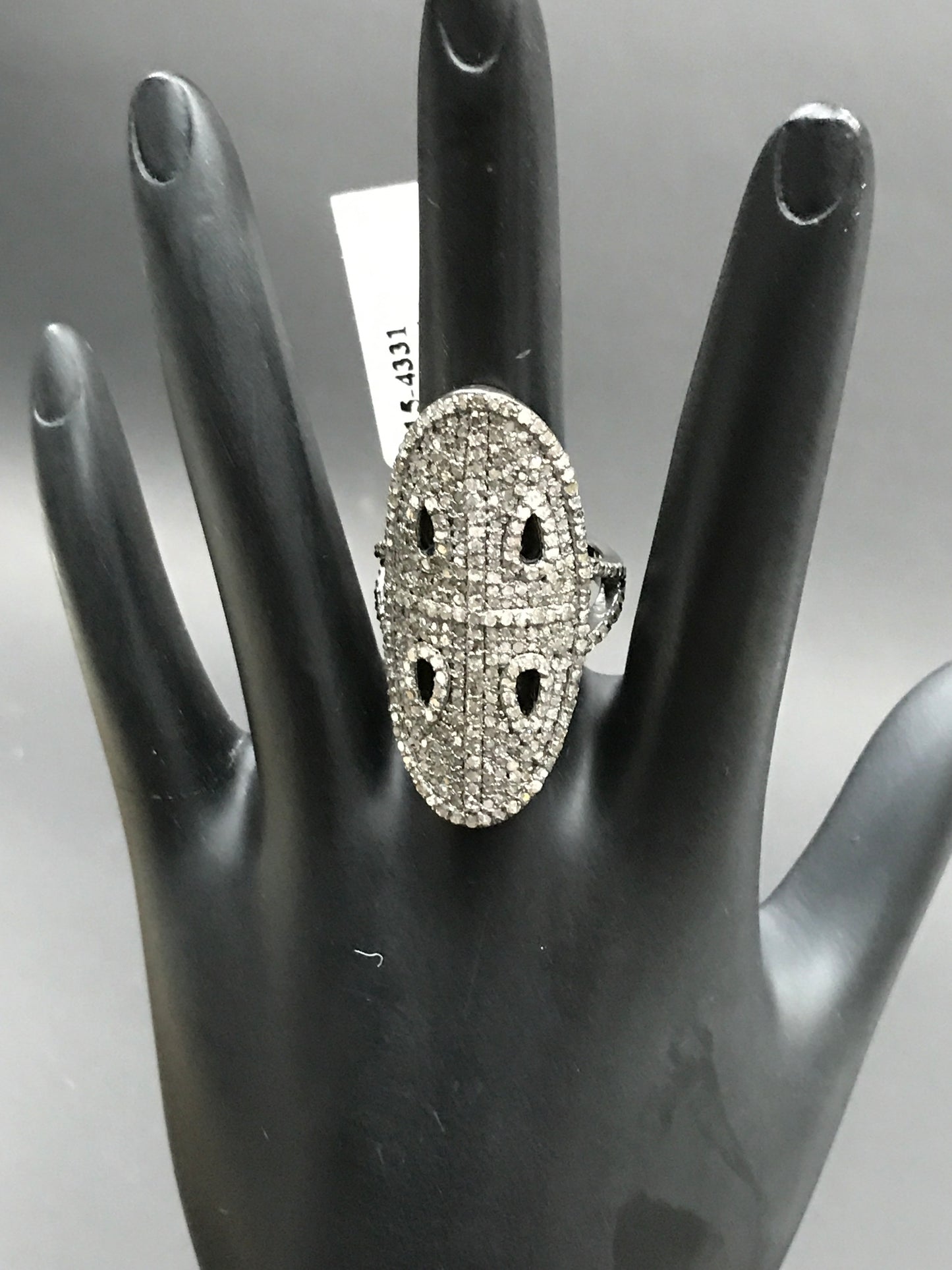 Oval Pave Diamond Ring .925 Oxidized Sterling Silver Diamond Ring, Genuine handmade pave diamond Ring.