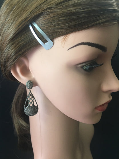 Diamond and Silver Black Rhodium Finish Earring