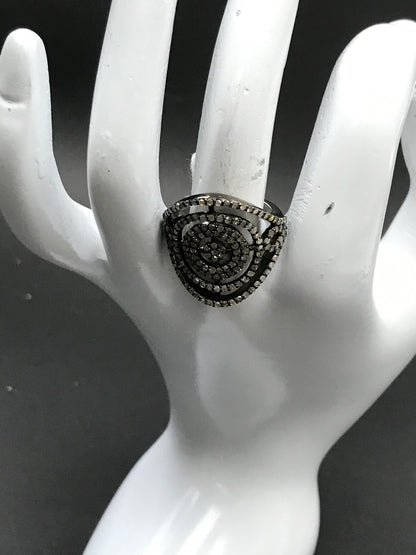 Diamond  Round Shape Diamond Ring, Pave Diamond Ring,Pave  Appx 24 x 24 mm. Sterling Silver