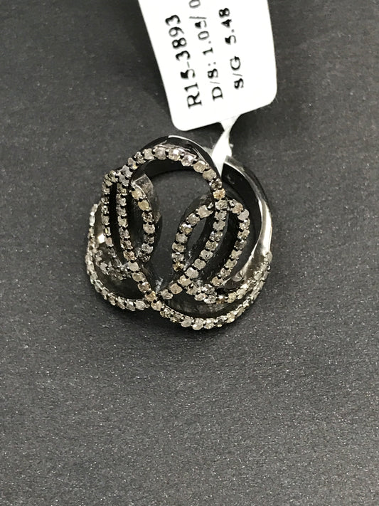 Pave Diamond Ring .925 Oxidized Sterling Silver Diamond Ring, Genuine handmade pave diamond Ring Size Approx 1.0"(25 x 20 mm)