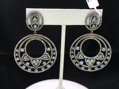 Diamond and Silver White Rainbow Moon Black Rhodium Finish Earring