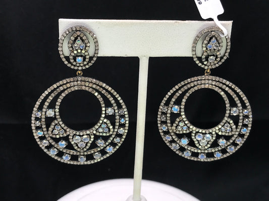 Diamond and Silver White Rainbow Moon Black Rhodium Finish Earring