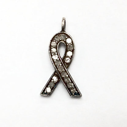 Ribbon Diamond Charm .925 Oxidized Sterling Silver Diamond Charms, Genuine handmade pave diamond Charm Size Approx 0.68"(7 x 17 MM)
