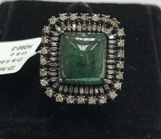Emerald Octagon Shape Diamond Ring