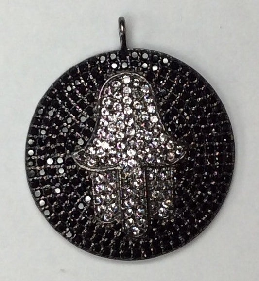 Hamsa Hand Black Spinel/White Topaz Charm