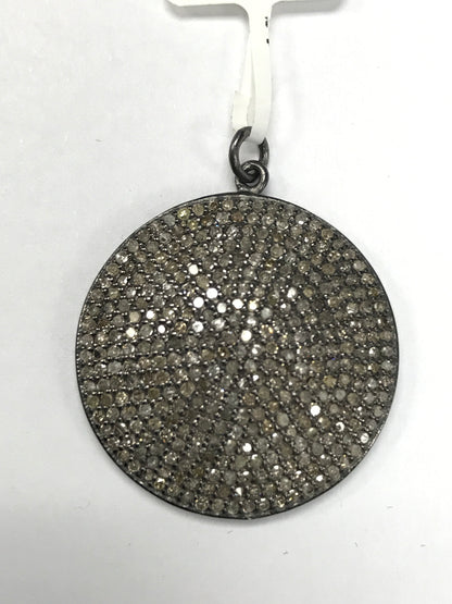 Round Disc Diamond & Gemstones Pendants,27 mm Genuine handmade pave diamond pendants,.925 Oxidized Sterling Silver Diamond Pendant