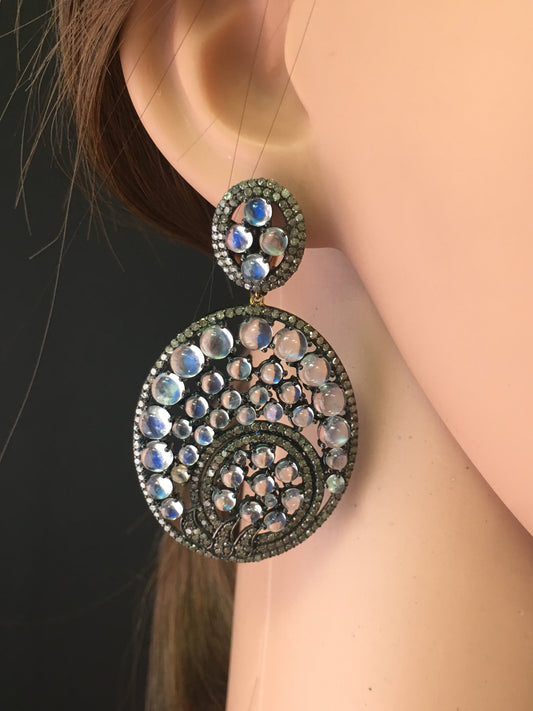 MOONSTONE AND DIAMOND EARRING