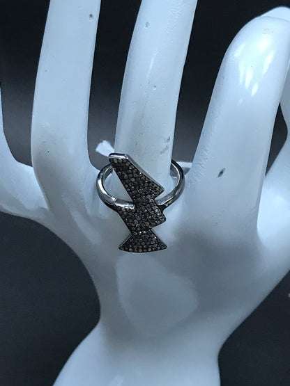 Diamond Lightning Diamond Ring, Pave Diamond Ring, Pave Lightning Ring, Approx 28 x 13mm. Sterling Silver