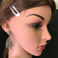 Diamond and Silver White Rainbow Moon Stone Black Rhodium Finish Earrings