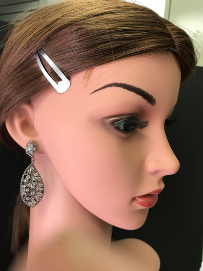 Diamond and Silver White Rainbow Moon Stone Black Rhodium Finish Earrings