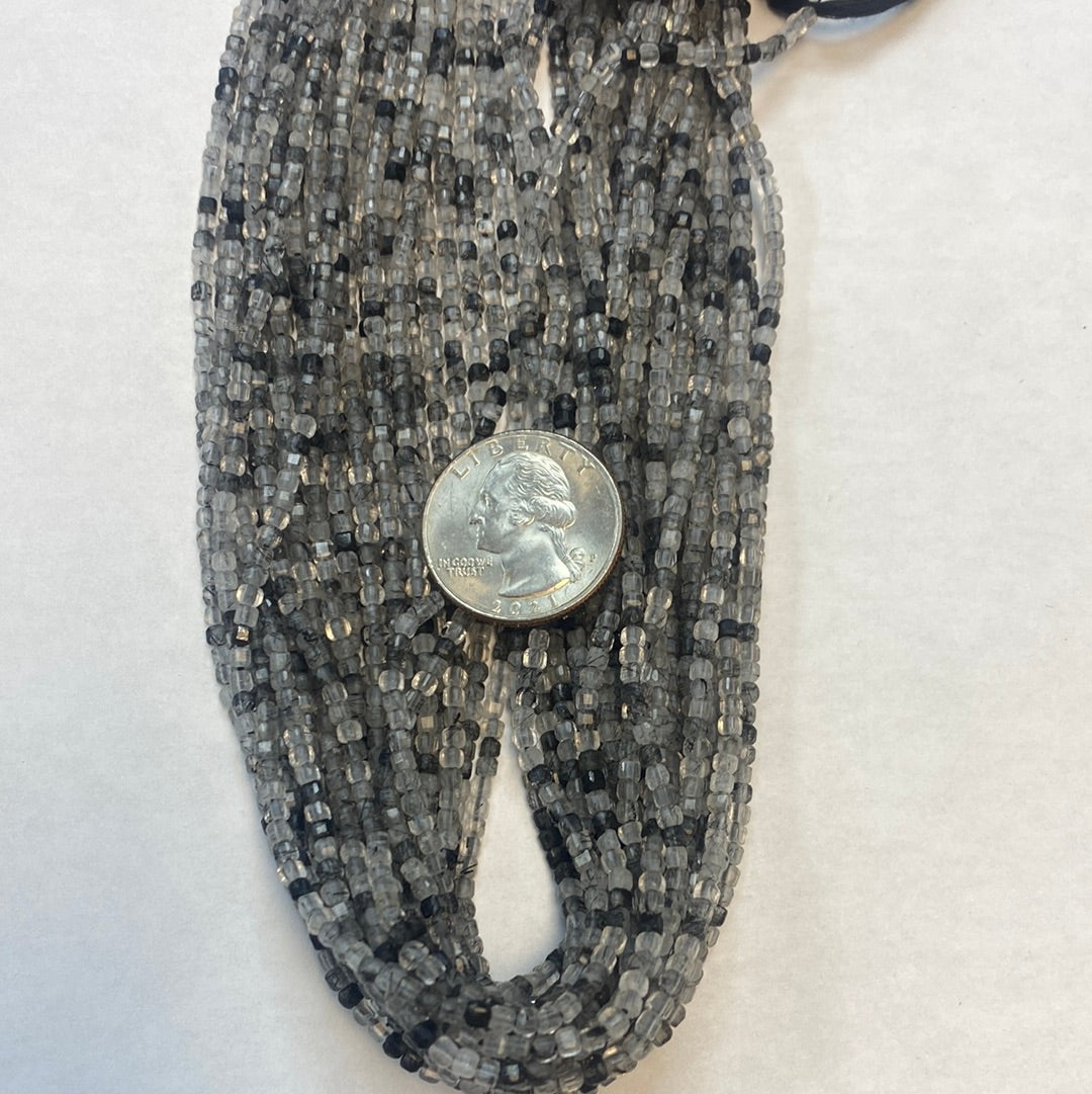 Black Rutilated Quartz Faceted Square, Black Rutilated Quartz faceted box, faceted cube