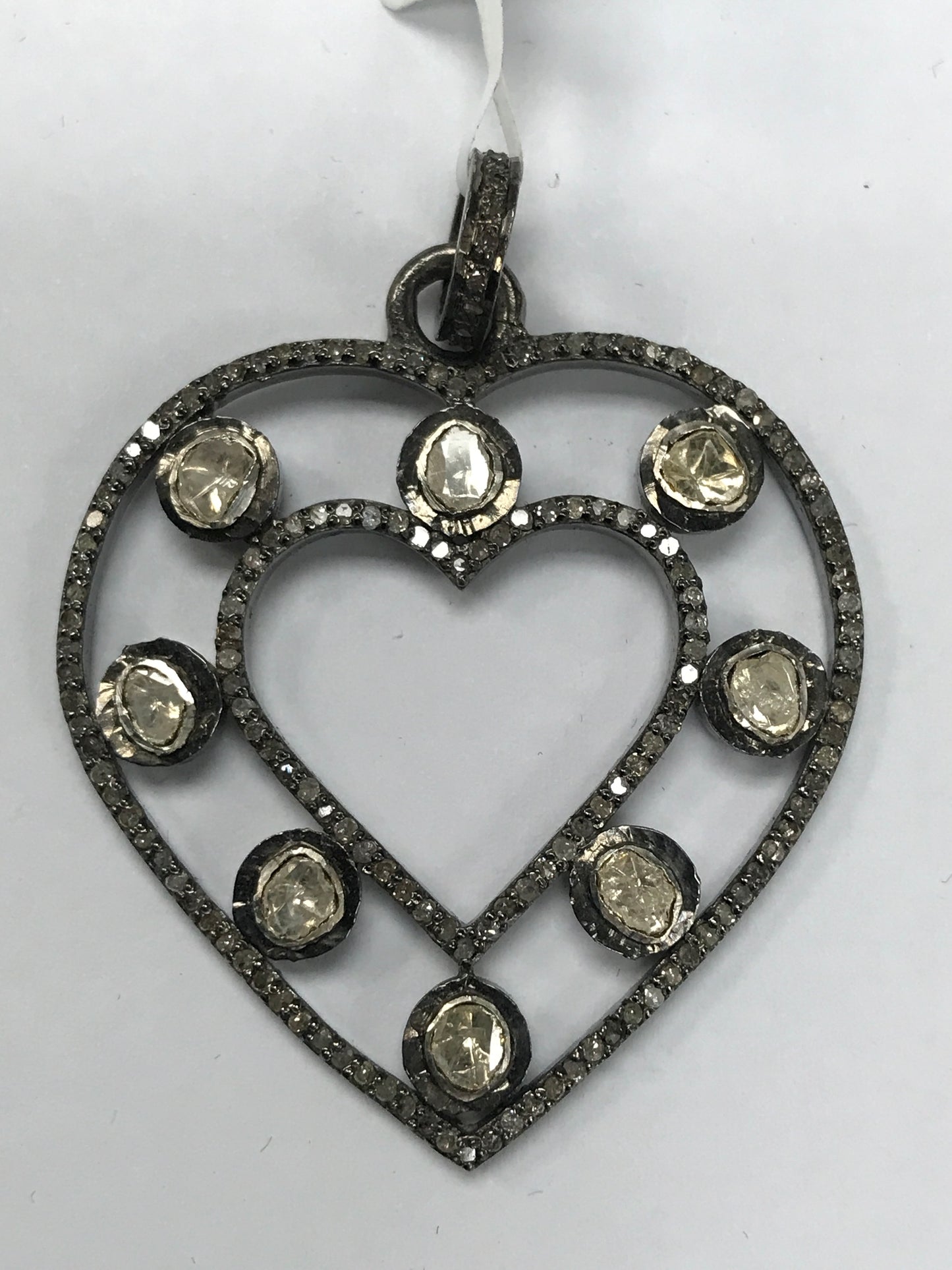Heart Shape Diamond Charm .925 Oxidized Sterling Silver Diamond Charm, Genuine handmade pave diamond Charm Size Approx (38 MM)