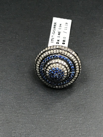 Diamond and Silver Sapphire Stone Black Rhodium Finish Rings