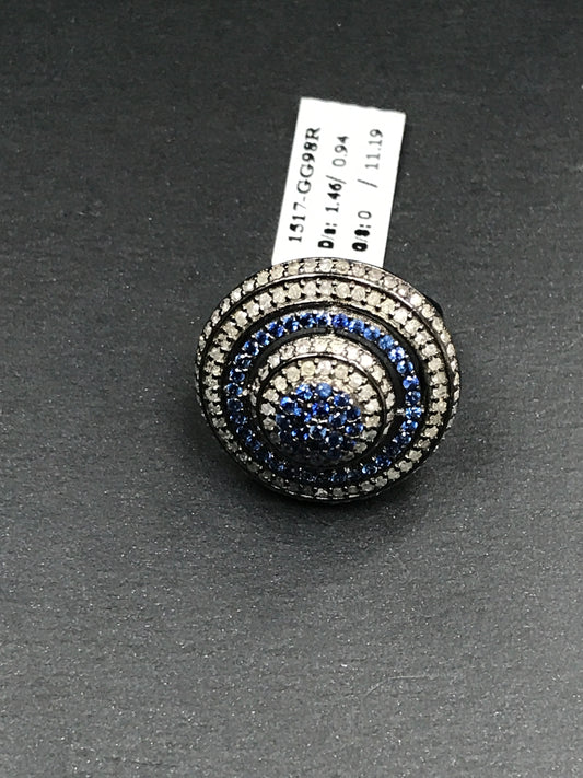 Diamond and Silver Sapphire Stone Black Rhodium Finish Rings