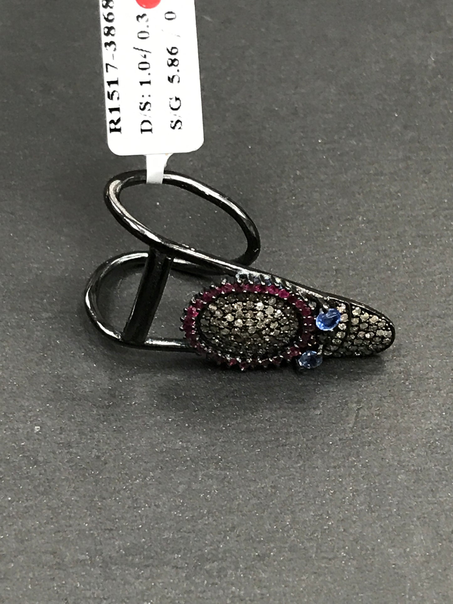 Nail Pave Diamond Ring .925 Oxidized Sterling Silver Diamond Ring, Genuine handmade pave diamond Ring Size Approx 1.08"(15 x 27 MM)