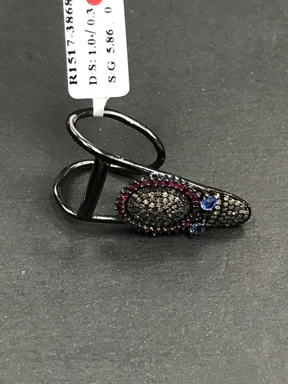 Nail Pave Diamond Ring .925 Oxidized Sterling Silver Diamond Ring, Genuine handmade pave diamond Ring Size Approx 1.08"(15 x 27 MM)