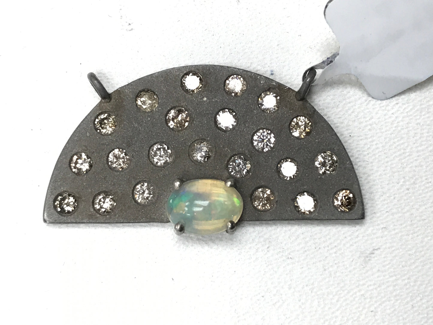 Half "D" Shape Diamond Pendant .925 Oxidized Sterling Silver Diamond Pendant, Genuine handmade pave diamond Pendant.