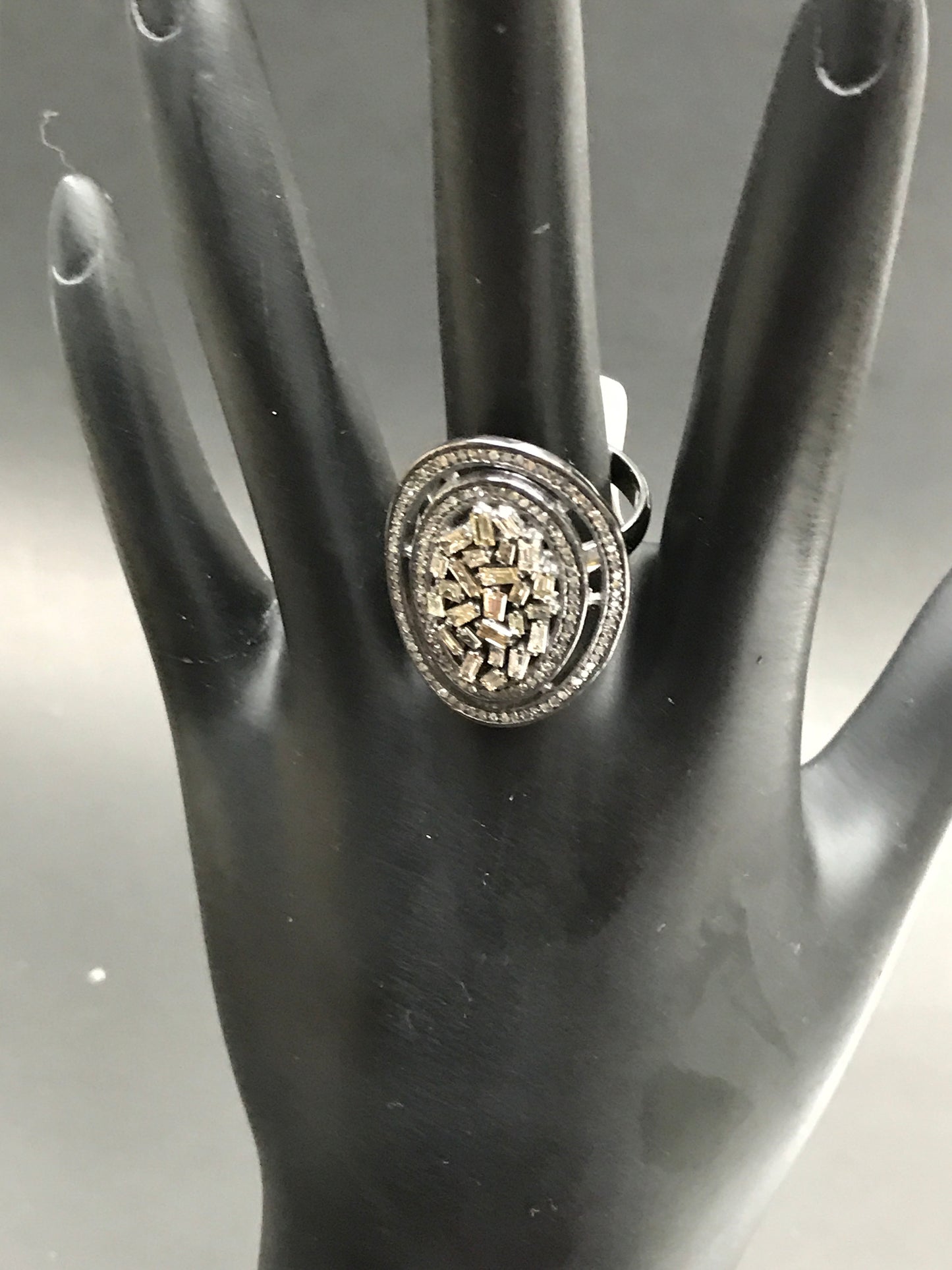 Oval Pave Diamond Ring .925 Oxidized Sterling Silver Diamond Ring, Genuine handmade pave diamond Ring