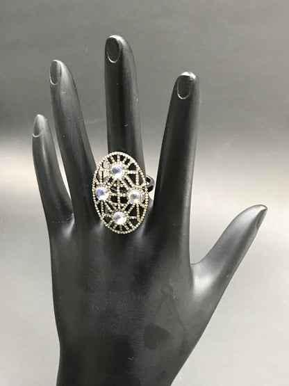 Oval Shape Diamond Ring with Opal
