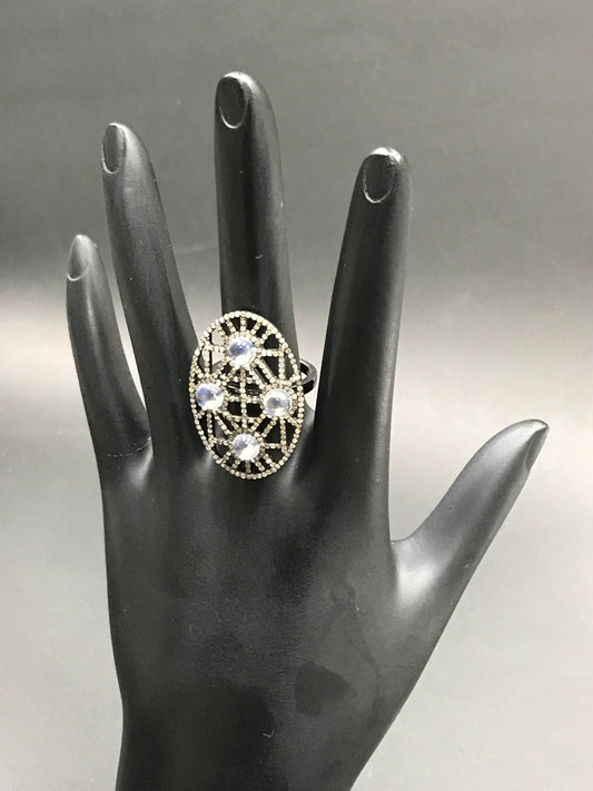 Oval Shape Diamond Ring with Opal