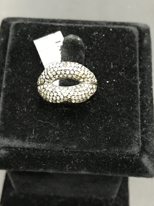 Lipes Pave Diamond Ring .925 Oxidized Sterling Silver Diamond Ring, Genuine handmade pave diamond Ring Size Approx 0.84"(14 x 21 MM)