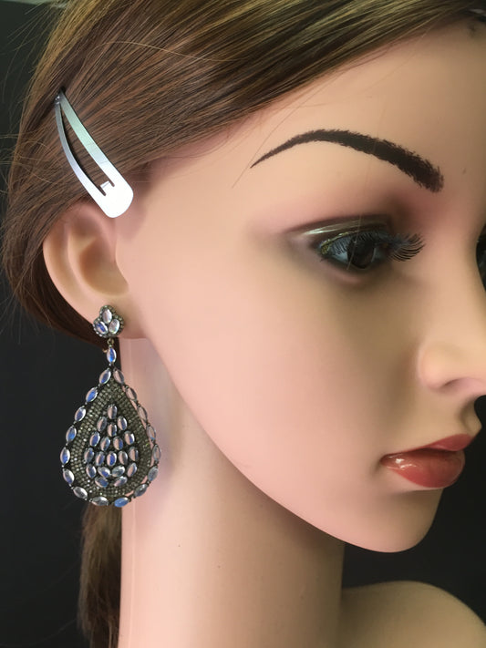 Diamond and Rainbow MoonStone Earring.