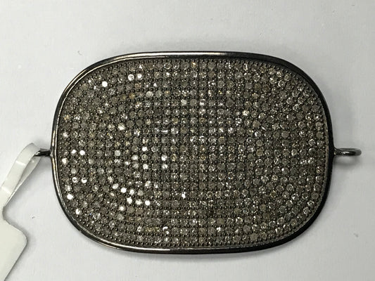 Rectangle (Round Edges) Shape Diamond Charm.925 Oxidized Sterling Silver Diamond Charm, Genuine handmade pave diamond Charm Size 40x25 MM